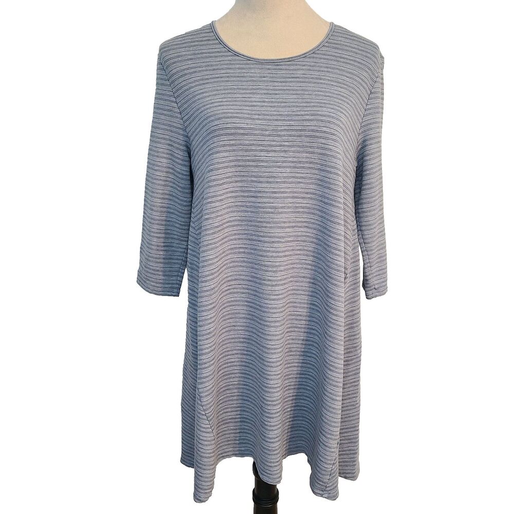 Garnet Hill Striped Swing Mini Dress M Tencel Lyocell Blue Gray Coastal Softgirl